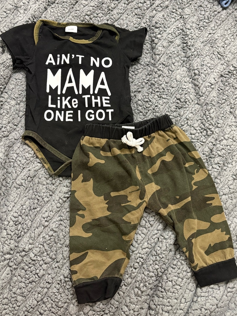 FOMMY | Black & Camo “Ain't No Mama Like The One I Got” Bodysuit Pants Set